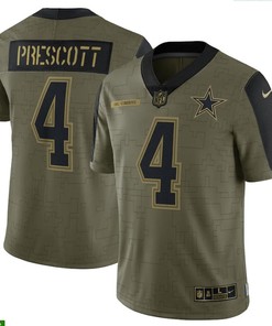 Dallas Cowboys Dak Prescott 4 Nfl Olive 2021 Salute To Service Retired Player Men Jersey For Cowboys Fans - Robokeg