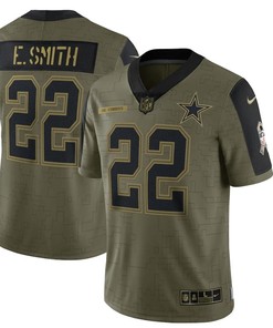 Dallas Cowboys Emmitt Smith 22 Nfl Olive 2021 Salute To Service Retired Player Men Jersey For Cowboys Fans - Robokeg