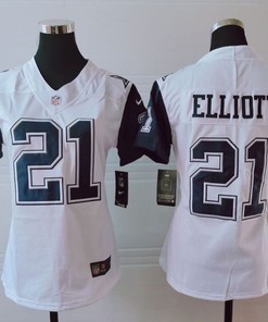 Dallas Cowboys Ezekiel Elliott #21 Nfl 2020 White Womens Jersey - Robokeg