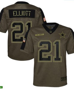 Dallas Cowboys Ezekiel Elliott 21 Nfl Olive 2021 Salute To Service Game Men Jersey For Cowboys Fans - Robokeg