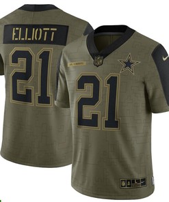 Dallas Cowboys Ezekiel Elliott 21 Nfl Olive 2021 Salute To Service Retired Player Men Jersey For Cowboys Fans - Robokeg