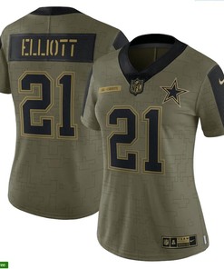 Dallas Cowboys Ezekiel Elliott 21 Nfl Olive 2021 Salute To Service Retired Player Women Jersey For Cowboys Fans - Robokeg