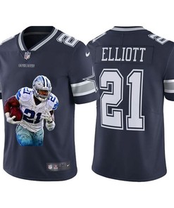 Dallas Cowboys Ezekiel Elliott #21 Nfl Portrait Brandedition Black Jersey - Robokeg
