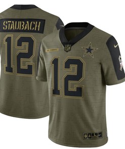 Dallas Cowboys Roger Staubach 12 Nfl Olive 2021 Salute To Service Retired Player Men Jersey For Cowboys Fans - Robokeg