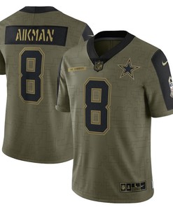 Dallas Cowboys Troy Aikman 8 Nfl Olive 2021 Salute To Service Retired Player Men Jersey For Cowboys Fans - Robokeg