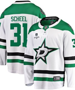 Dallas Stars Adam Scheel 31 Away 2022 Stanley Cup Playoffs Breakaway Men Jersey - White - Robokeg