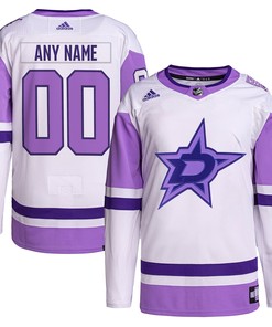Dallas Stars Adidas Hockey Fights Cancer Primegreen Authentic Custom Jersey - White/purple Custom Jerseys Nhl - Robokeg