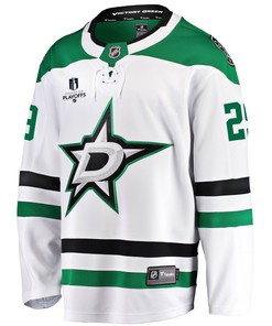 Dallas Stars Jake Oettinger 29 Away 2022 Stanley Cup Playoffs Breakaway Men Jersey - White - Robokeg