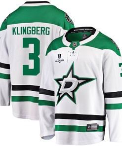 Dallas Stars John Klingberg 3 Away 2022 Stanley Cup Playoffs Breakaway Men Jersey - White - Robokeg