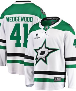 Dallas Stars Scott Wedgewood 41 Away 2022 Stanley Cup Playoffs Breakaway Men Jersey - White - Robokeg