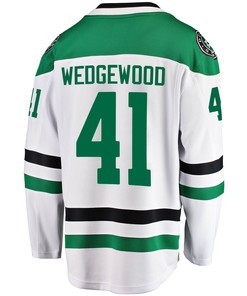 Dallas Stars Scott Wedgewood 41 Away 2022 Stanley Cup Playoffs Breakaway Men Jersey - White - Robokeg