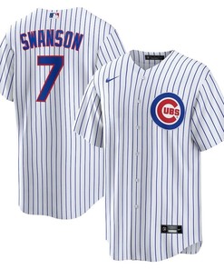 Dansby Swanson 7 Chicago Cubs Home Player Men Jersey - White/Royal - Robokeg
