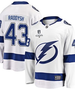 Darren Raddysh 43 Tampa Bay Lightning Stanley Cup 2023 Playoffs Patch Away Breakaway Men Jersey - White - Robokeg