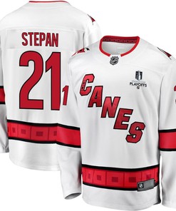 Derek Stepan 21 Carolina Hurricanes Stanley Cup 2023 Playoffs Patch Away Breakaway Men Jersey - White - Robokeg