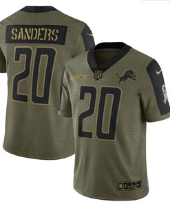 Detroit Lions Barry Sanders 20 Nfl Olive 2021 Salute To Service Retired Player Men Jersey For Lions Fans - Robokeg