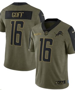 Detroit Lions Jared Goff 16 Nfl Olive 2021 Salute To Service Retired Player Men Jersey For Lions Fans - Robokeg