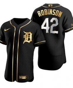 Detroit Tigers #42 Jackie Robinson Mlb Golden Brandedition Black Jersey Gift For Tigers Fans - Robokeg