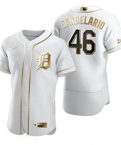Detroit Tigers #46 Jeimer Candelario Mlb Golden Brandedition White Jersey Gift For Tigers Fans - Robokeg