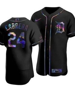 Detroit Tigers Miguel Cabrera 24 Iridescent Logo Holographic Jersey Blac - Robokeg