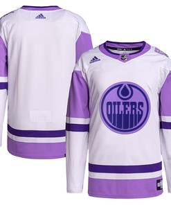 Edmonton Oilers Adidas Hockey Fights Cancer Primegreen Authentic Blank Practice Jersey - White/purple Nhl - Robokeg