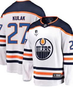 Edmonton Oilers Brett Kulak 27 Away 2022 Stanley Cup Final Breakaway Men Jersey - White - Robokeg