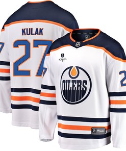 Edmonton Oilers Brett Kulak 27 Away 2022 Stanley Cup Playoffs Breakaway Men Jersey - White - Robokeg
