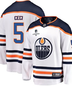 Edmonton Oilers Cody Ceci 5 Away 2022 Stanley Cup Champions Breakaway Men Jersey - White - Robokeg