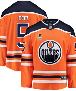 Edmonton Oilers Cody Ceci 5 Home 2022 Stanley Cup Playoffs Breakaway Men Jersey - Orange - Robokeg