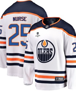 Edmonton Oilers Darnell Nurse 25 Away 2022 Stanley Cup Playoffs Breakaway Men Jersey - White - Robokeg