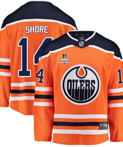 Edmonton Oilers Devin Shore 14 Home 2022 Stanley Cup Champions Breakaway Men Jersey - Orange - Robokeg