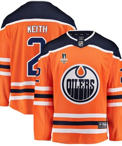 Edmonton Oilers Duncan Keith 2 Home 2022 Stanley Cup Final Breakaway Men Jersey - Orange - Robokeg
