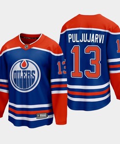 Edmonton Oilers Jesse Puljujarvi 13 2022-23 Home Royal Jersey Premier - Robokeg