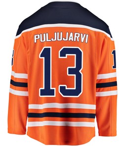 Edmonton Oilers Jesse Puljujarvi 13 Home 2022 Stanley Cup Champions Breakaway Men Jersey - Orange - Robokeg