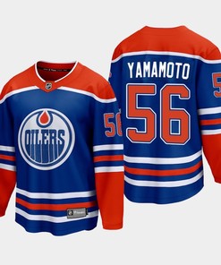 Edmonton Oilers Kailer Yamamoto 56 2022-23 Home Royal Jersey Premier - Robokeg