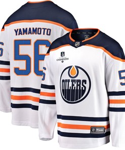 Edmonton Oilers Kailer Yamamoto 56 Away 2022 Stanley Cup Champions Breakaway Men Jersey - White - Robokeg