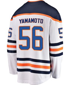 Edmonton Oilers Kailer Yamamoto 56 Away 2022 Stanley Cup Playoffs Breakaway Men Jersey - White - Robokeg
