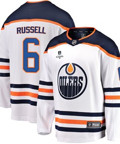 Edmonton Oilers Kris Russell 6 Away 2022 Stanley Cup Playoffs Breakaway Men Jersey - White - Robokeg