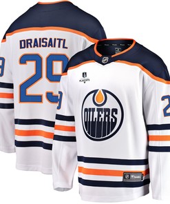 Edmonton Oilers Leon Draisaitl 29 Away 2022 Stanley Cup Playoffs Breakaway Men Jersey - White - Robokeg
