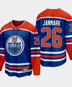 Edmonton Oilers Mattias Janmark 26 2022-23 Home Royal Jersey Premier - Robokeg