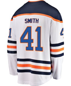 Edmonton Oilers Mike Smith 41 Away 2022 Stanley Cup Playoffs Breakaway Men Jersey - White - Robokeg
