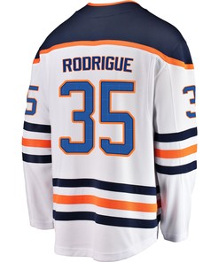Edmonton Oilers Olivier Rodrigue 35 Away 2022 Stanley Cup Playoffs Breakaway Men Jersey - White - Robokeg