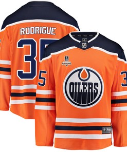 Edmonton Oilers Olivier Rodrigue 35 Home 2022 Stanley Cup Playoffs Breakaway Men Jersey - Orange - Robokeg