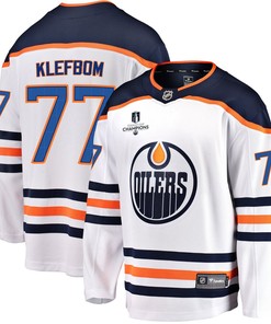 Edmonton Oilers Oscar Klefbom 77 Away 2022 Stanley Cup Champions Breakaway Men Jersey - White - Robokeg