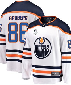 Edmonton Oilers Philip Broberg 86 Away 2022 Stanley Cup Final Breakaway Men Jersey - White - Robokeg