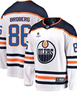 Edmonton Oilers Philip Broberg 86 Away 2022 Stanley Cup Playoffs Breakaway Men Jersey - White - Robokeg