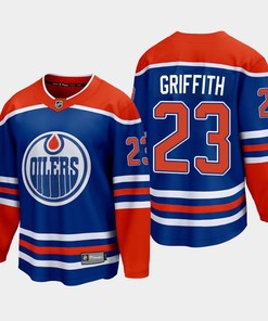 Edmonton Oilers Seth Griffith 23 2022-23 Home Royal Jersey Premier - Robokeg