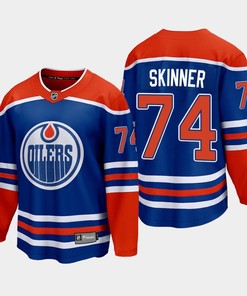 Edmonton Oilers Stuart Skinner 74 2022-23 Home Royal Jersey Premier - Robokeg