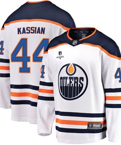 Edmonton Oilers Zack Kassian 44 Away 2022 Stanley Cup Playoffs Breakaway Men Jersey - White - Robokeg