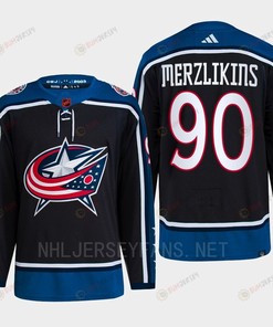 Elvis Merzlikins 90 Reverse Retro 2.0 2022 Columbus Blue Jackets Navy Jersey Primegreen - Robokeg