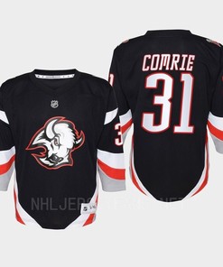 Eric Comrie 31 Buffalo Sabres 2022-23 Goathead Third Player Youth Jersey Black - Robokeg